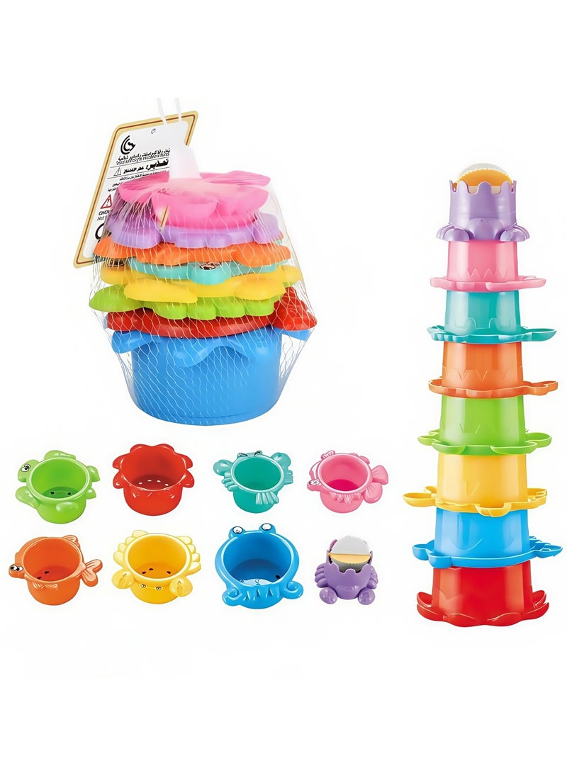 8Pcs Stacking Cups Set, Drain Cup Stacking Toy for Children Bath Toy Sand Toy, Baby Stacking Cup for Toddler 1-3, Baby Bath Toy Set Stacking Cups,Educational Montessori Gift for Boys and Girls (sea animals) - Image 1