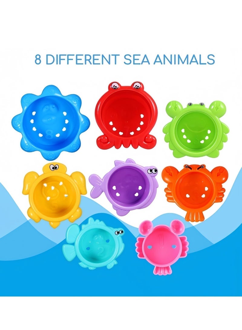 Baby Bath Stacking Cups – 8-Piece Beach & Bathtub Toy Set for Toddlers – BPA-Free, Easy-Drain, Educational Water Toy for Kids Ages 6 Months+ - Image 3