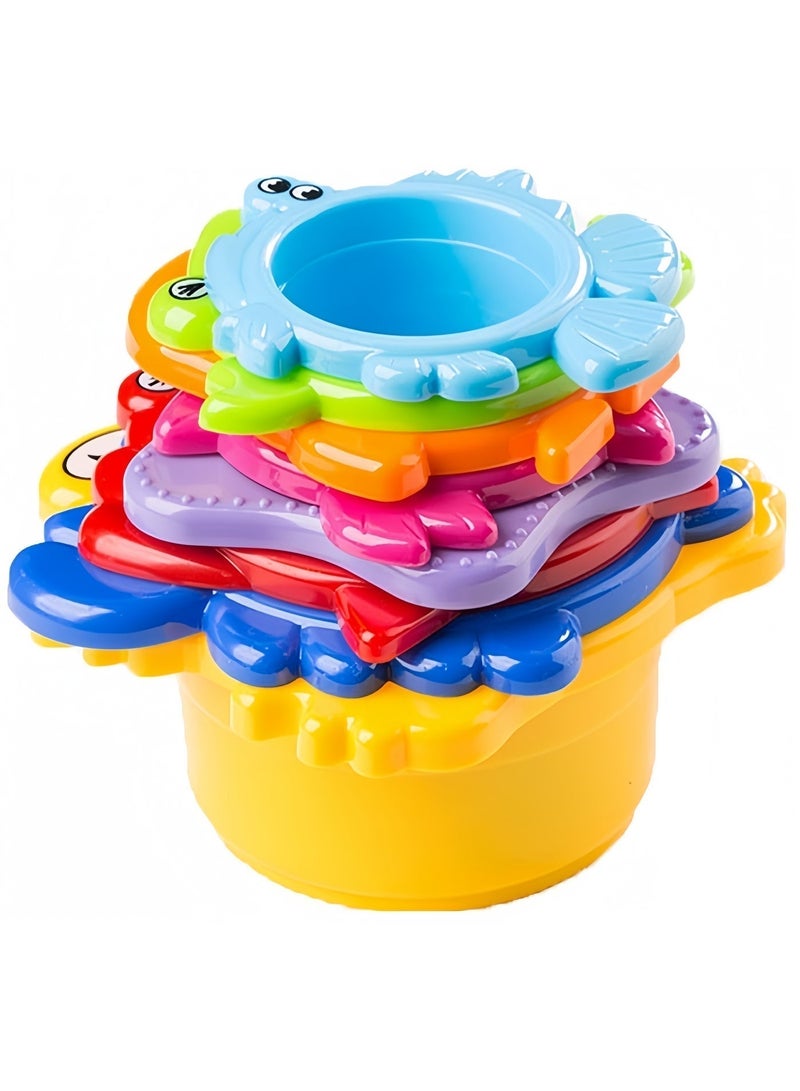 Baby Bath Stacking Cups – 8-Piece Beach & Bathtub Toy Set for Toddlers – BPA-Free, Easy-Drain, Educational Water Toy for Kids Ages 6 Months+ - Image 2