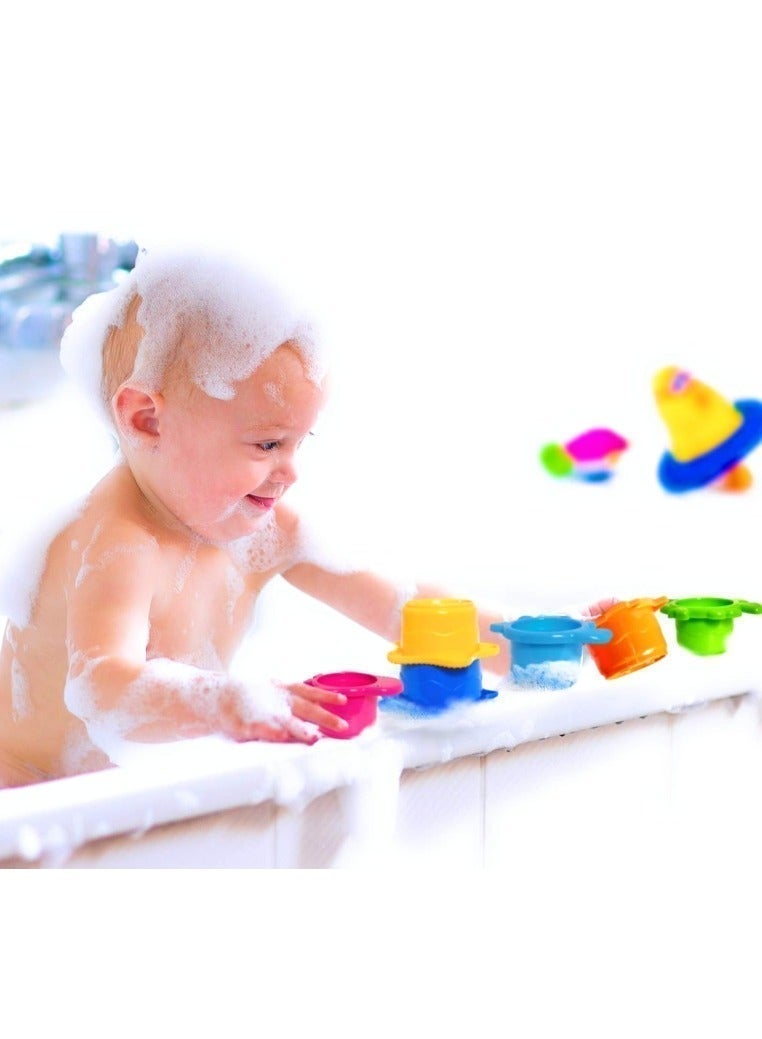 أكواب حمام الأطفال القابلة للتكديس - مجموعة ألعاب شاطئ وحوض استحمام من 8 قطع للأطفال الصغار - خالية من مادة BPA، سهلة التصريف، لعبة مائية تعليمية للأطفال من سن 6 أشهر فما فوق - Image 4