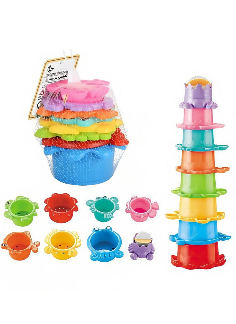 Generic - 8Pcs Stacking Cups Set, Baby Stacking Cup for Toddler 1-3, Baby Bath Toy Set Stacking Cups. Drain Cup Stacking Toy for Children Bath Toy Sand Toy, Educational Montessori Gift for Boys and Girls (sea animals) - Image 1