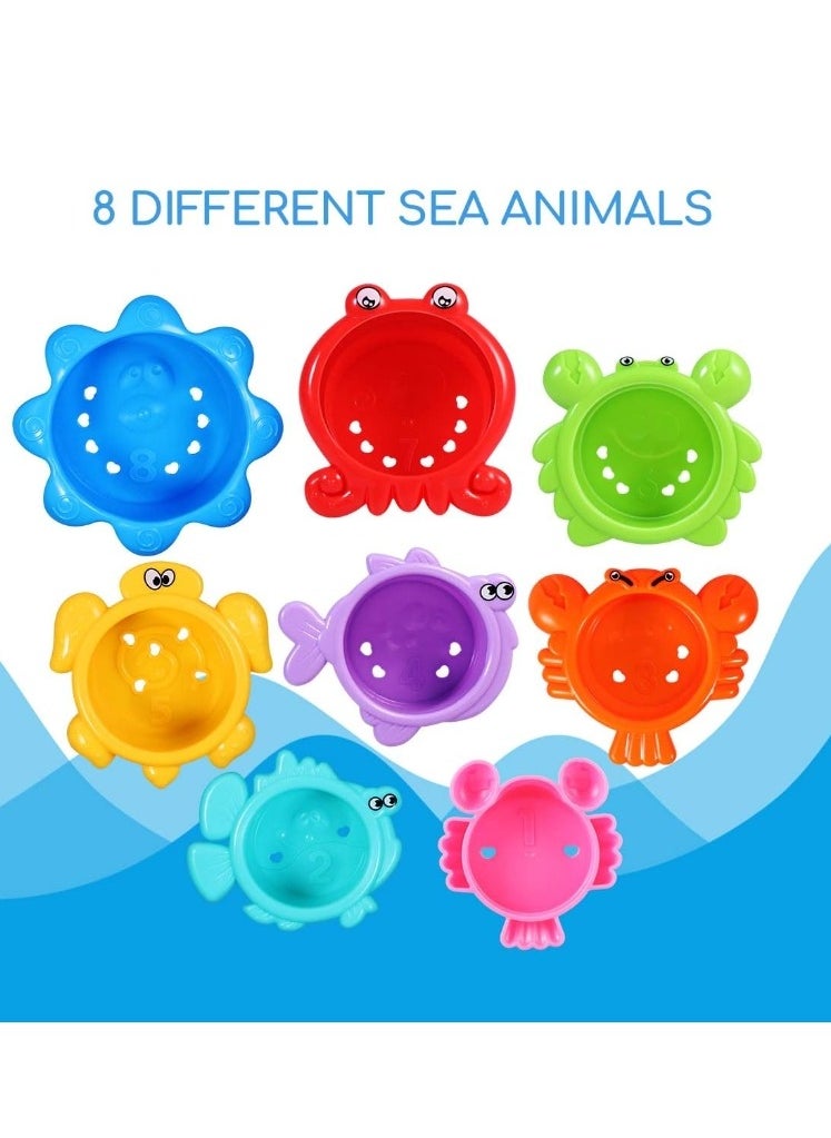 Generic - 8Pcs Stacking Cups Set, Baby Stacking Cup for Toddler 1-3, Baby Bath Toy Set Stacking Cups. Drain Cup Stacking Toy for Children Bath Toy Sand Toy, Educational Montessori Gift for Boys and Girls (sea animals) - Image 1