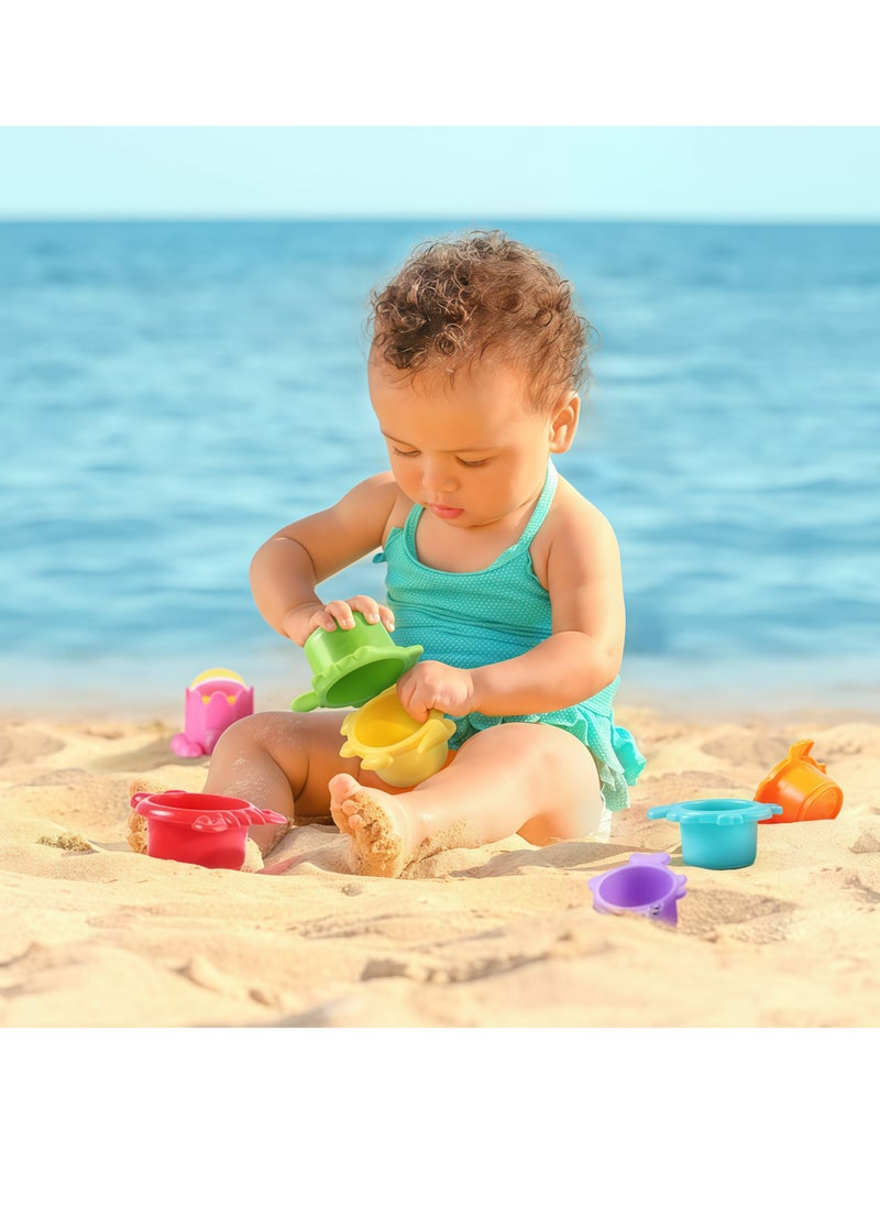 Generic - 8Pcs Stacking Cups Set, Baby Stacking Cup for Toddler 1-3, Baby Bath Toy Set Stacking Cups. Drain Cup Stacking Toy for Children Bath Toy Sand Toy, Educational Montessori Gift for Boys and Girls (sea animals) - Image 1