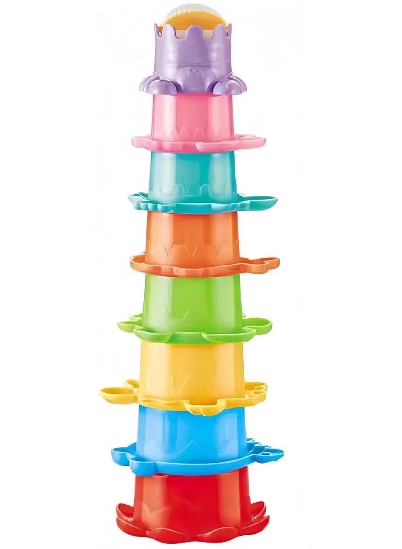 أكواب حمام الأطفال القابلة للتكديس - مجموعة ألعاب شاطئ وحوض استحمام من 8 قطع للأطفال الصغار - خالية من مادة BPA، سهلة التصريف، لعبة مائية تعليمية للأطفال من سن 6 أشهر فما فوق - Image 1