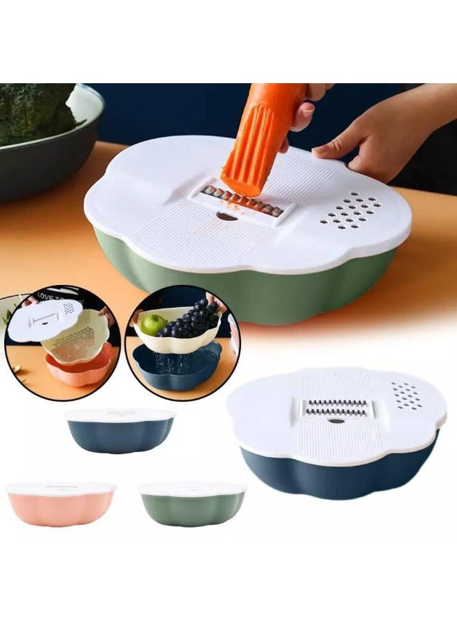 multipurpose kitchen grater bowl set ,3 in 1 ,vegtetable slicer with collection container ,navy color ,food prep storage bowl - Image 4
