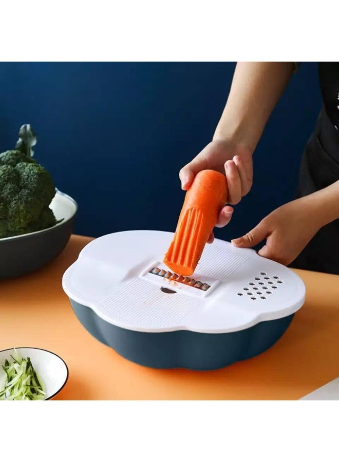 multipurpose kitchen grater bowl set ,3 in 1 ,vegtetable slicer with collection container ,navy color ,food prep storage bowl - Image 2