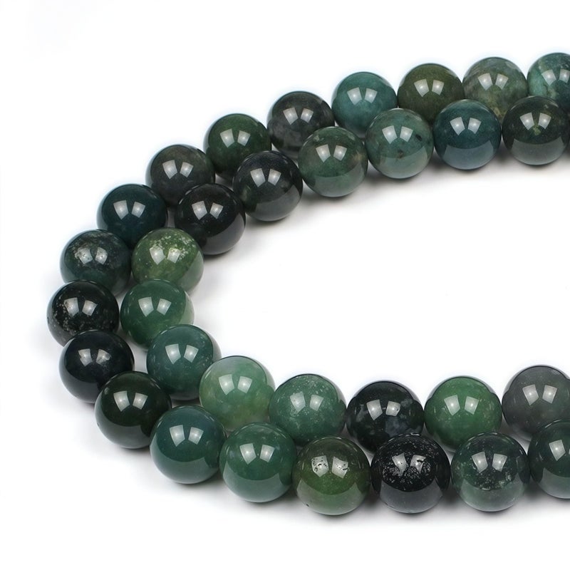 MJDCB Natural Moss Agate Round Crystal Energy Stone Beads Healing Power for Jewelry Making (6mm) - Image 1
