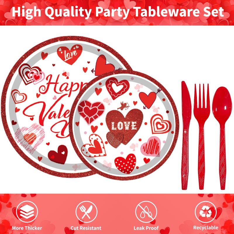 Laiamer Valentines Day Party Supplies Set For 24  Valentine'S Day Plates And Napkins Valentines Tablecloth Cups Valentine Disposable Dinnerware For Valentine'S Days Party Decorations - Image 4