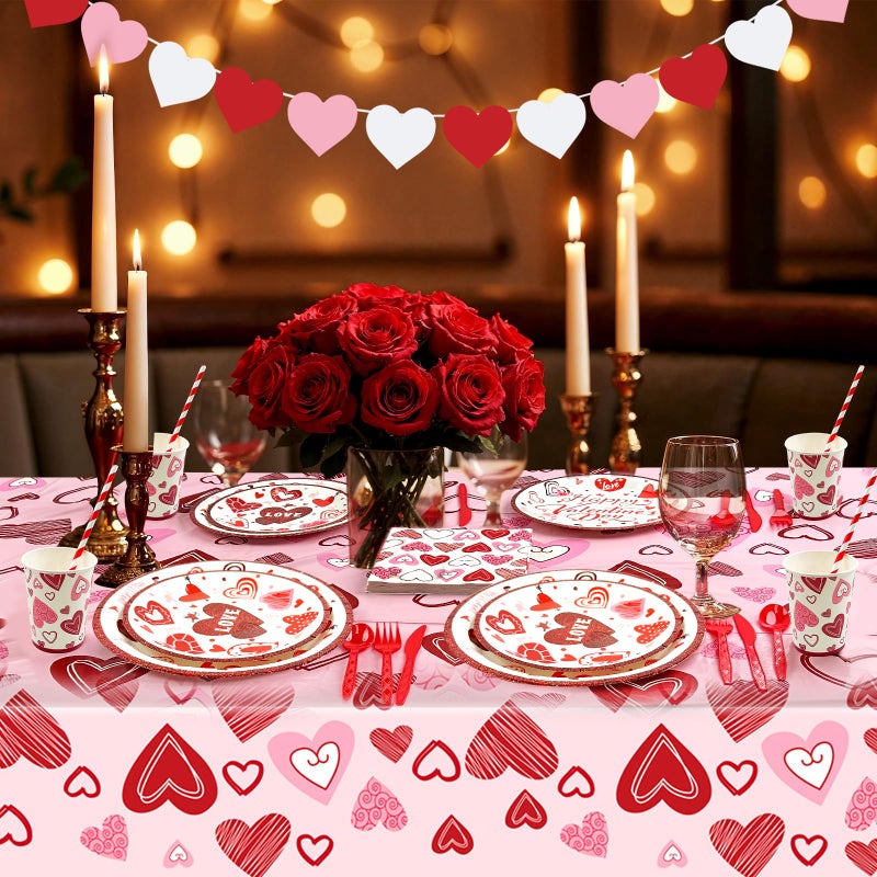 Laiamer Valentines Day Party Supplies Set For 24  Valentine'S Day Plates And Napkins Valentines Tablecloth Cups Valentine Disposable Dinnerware For Valentine'S Days Party Decorations - Image 5