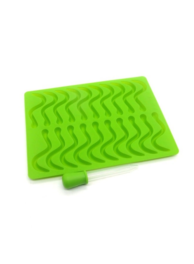 20 Lattice Worm Gummy Candy Silicone Caterpillar Worm Chocolate Ice Lattice Mold With Dropper Worm Fudge Mold-Color:Worm Dropper Green - Image 1