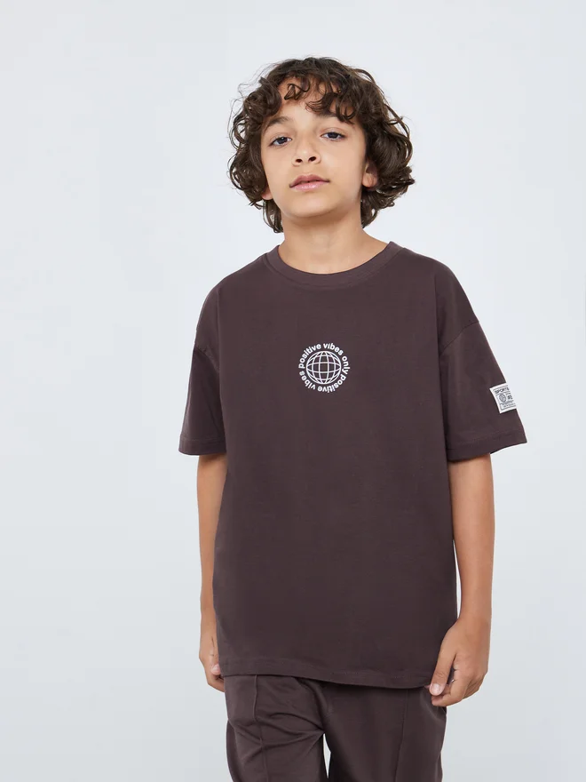 Styli Boys Brown Cotton T-Shirt and Jogger Set