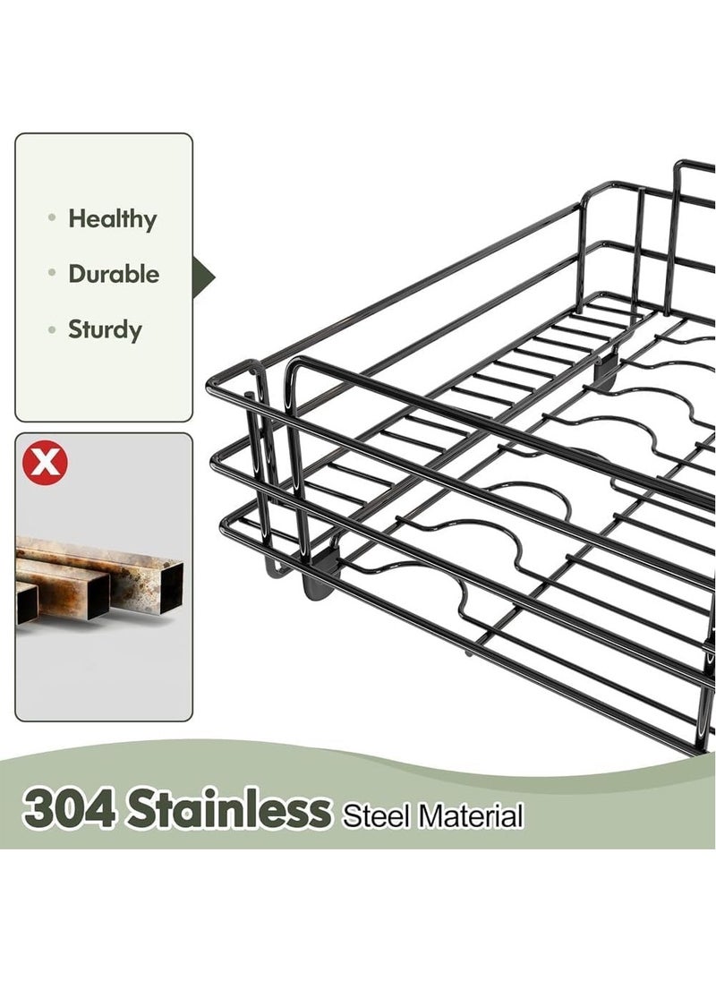 Taizz Ventures - 2-Tier Large Dish Drying Rack Drainboard Set, Stainless Steel Dish Racks with Drainage, Wine Glass Holder, Utensil Holder, and Extra Drying Mat, Kitchen Dish Drainer 29.5x40.5x33cm - Black - Image 1