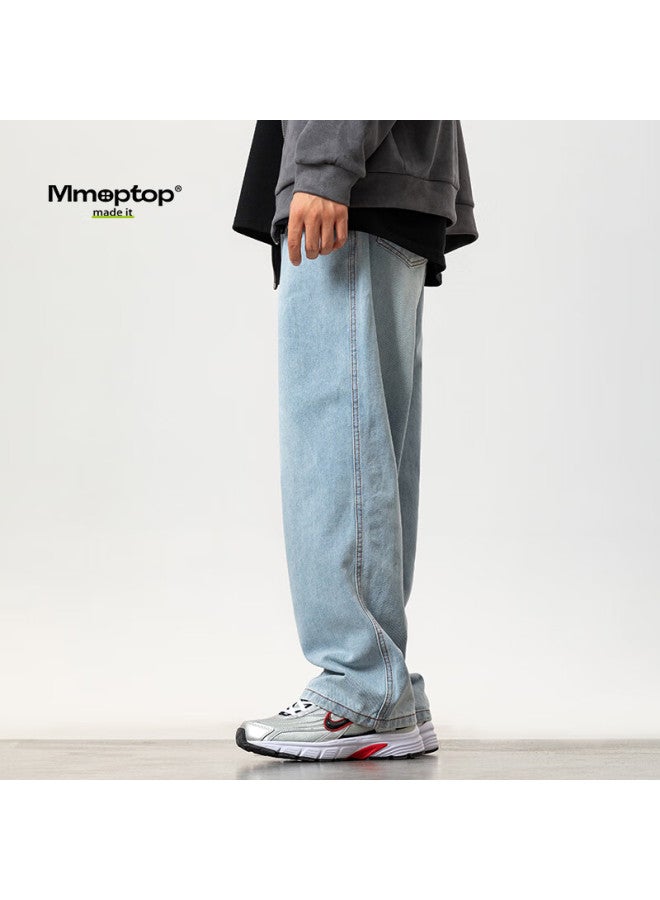 Mmoptop High Street Retro Jeans, Men's Spring And Summer Trendy Vibe Style Straight-leg Casual Pants, K528 Sky Blue, 3XL - Image 4