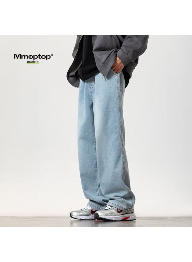 Mmoptop High Street Retro Jeans, Men's Spring And Summer Trendy Vibe Style Straight-leg Casual Pants, K528 Sky Blue, 3XL - Image 1
