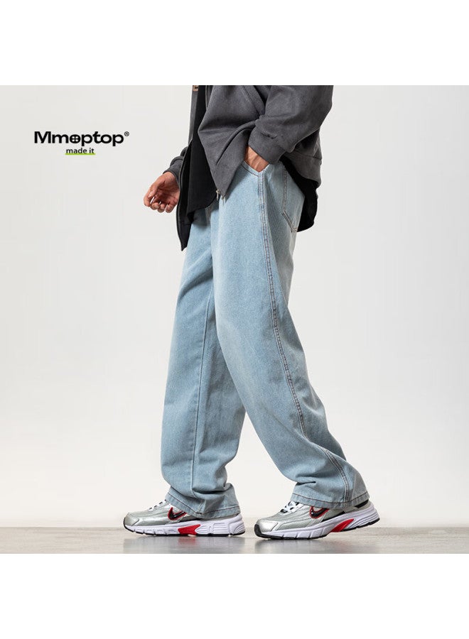 Mmoptop High Street Retro Jeans, Men's Spring And Summer Trendy Vibe Style Straight-leg Casual Pants, K528 Sky Blue, 3XL - Image 2
