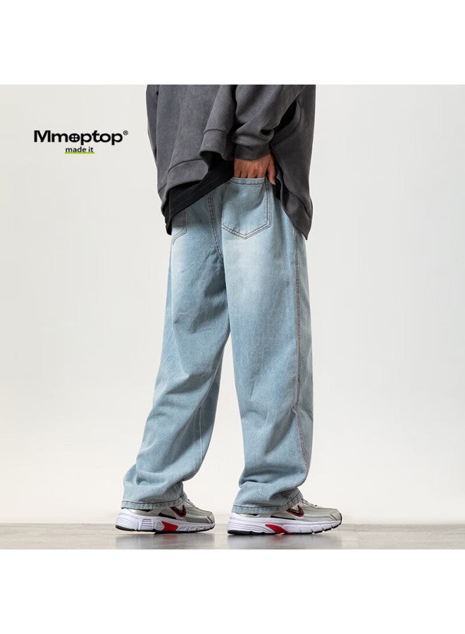 Mmoptop High Street Retro Jeans, Men's Spring And Summer Trendy Vibe Style Straight-leg Casual Pants, K528 Sky Blue, 3XL - Image 3