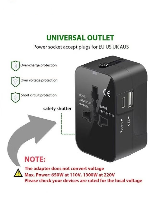 محول سفر عالمي، محول قابس عالمي مع منفذ USB-C، محول طاقة دولي مع منفذي USB، شاحن حائط متعدد منافذ USB لجميع دول أوروبا والولايات المتحدة والمملكة المتحدة والاتحاد الأوروبي وأستراليا (النوع C/G/A/I)  - Image 4