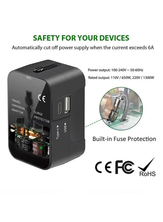 محول سفر عالمي، محول قابس عالمي مع منفذ USB-C، محول طاقة دولي مع منفذي USB، شاحن حائط متعدد منافذ USB لجميع دول أوروبا والولايات المتحدة والمملكة المتحدة والاتحاد الأوروبي وأستراليا (النوع C/G/A/I)  - Image 3