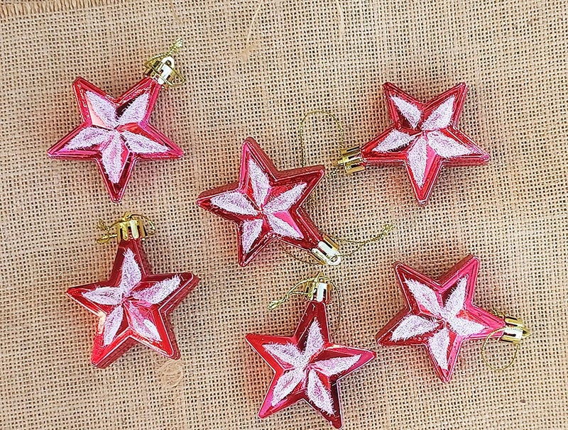 Partunay Set of 6 PcsRed Decorated Stars Christmas Tree Xmas Tree Decoration Hanging Ornaments Christmas Decoration Items Christmas Xmas Tree Decor - Image 2