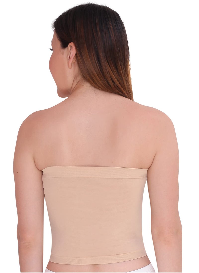 Glamroot - Women's Strapless Crop Top Inner Tube Camisole, (Pack of 2) White/Beige - Image 1