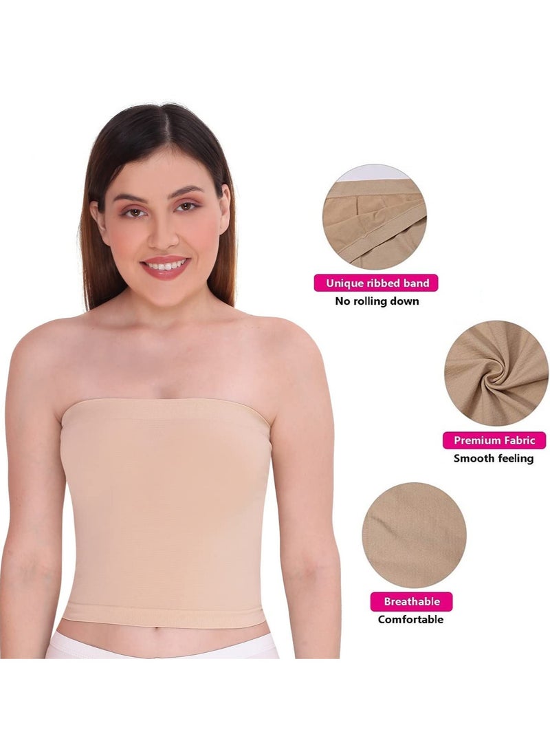 Glamroot - Women's Strapless Crop Top Inner Tube Camisole, (Pack of 2) White/Beige - Image 1