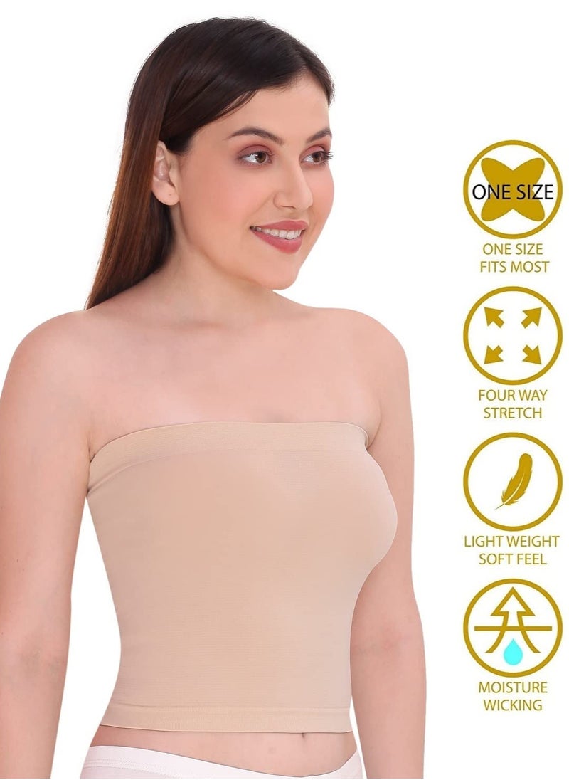 Glamroot - Women's Strapless Crop Top Inner Tube Camisole, (Pack of 2) White/Beige - Image 1