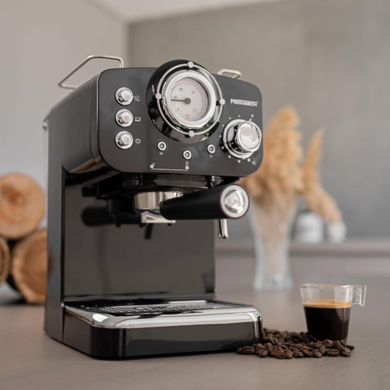MediaTech Manual Barista Pump Espresso Coffee Machine, Temperature Indicator,Cappuccino, Latte Macchiato, Milk Frother, 1100 Watt, MT-CM301,Black(2 Years Warranty)