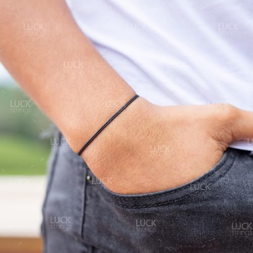 Luck Strings Thin Black Cord Bracelet for Men Women Teen Unisex Adult - Waterproof Nylon Surfer String Friendship Bracelets Summer Beach Accessories - Image 3