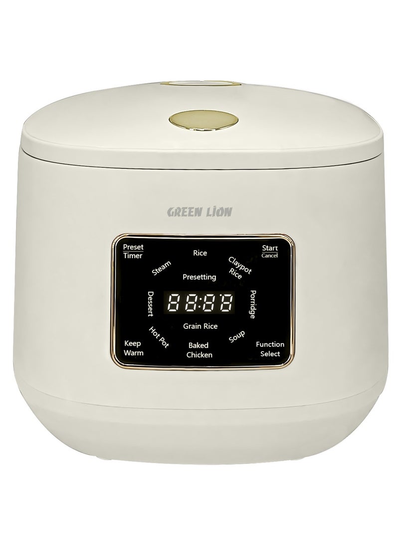 GREEN LION Digital Rice Cooker 900W 5L with 9 Cooking Modes / Preset Timer / Exhaust Vent / Digital Display / Keep Warm Mode / Easy to Clean / Touch Control / PP Plastic Steamer Material - White  - Image 2