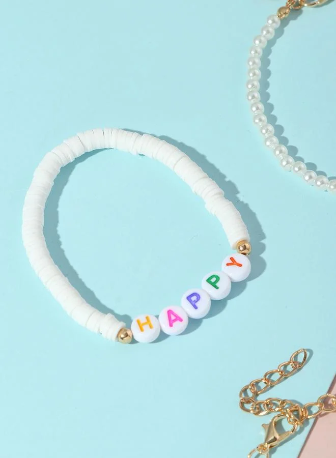 Take Two  Pack of 4 - Girls HAPPY Charm Bracelets with Butterfly and Pearl Accents for Women | Best Price UAE