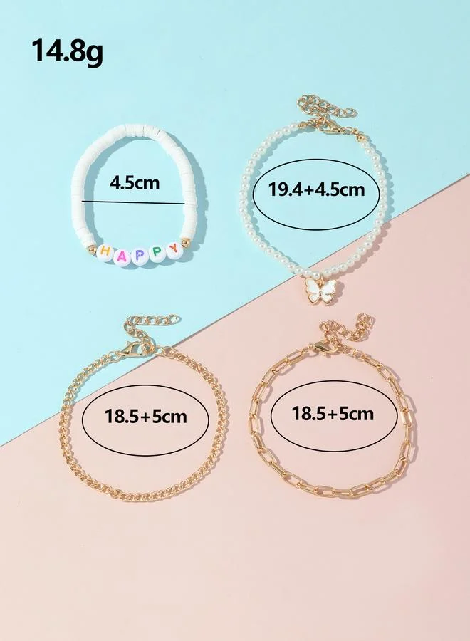 Take Two  Pack of 4 - Girls HAPPY Charm Bracelets with Butterfly and Pearl Accents for Women | Best Price UAE