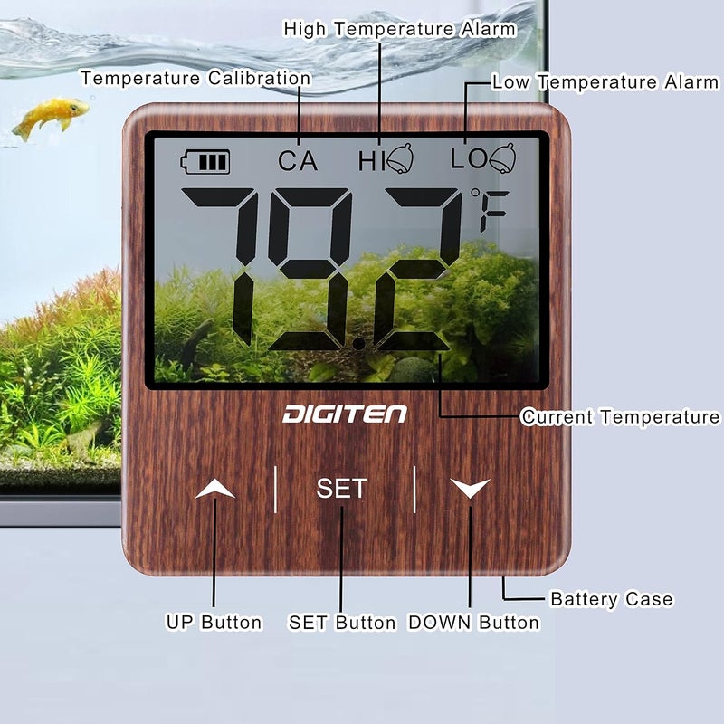 SENSTREE Digital Aquarium Thermometer, Fish Tank Thermometer with Large LCD Display, No Wires, Accurate Reading, Walnut Aquarium Thermometer - Image 2