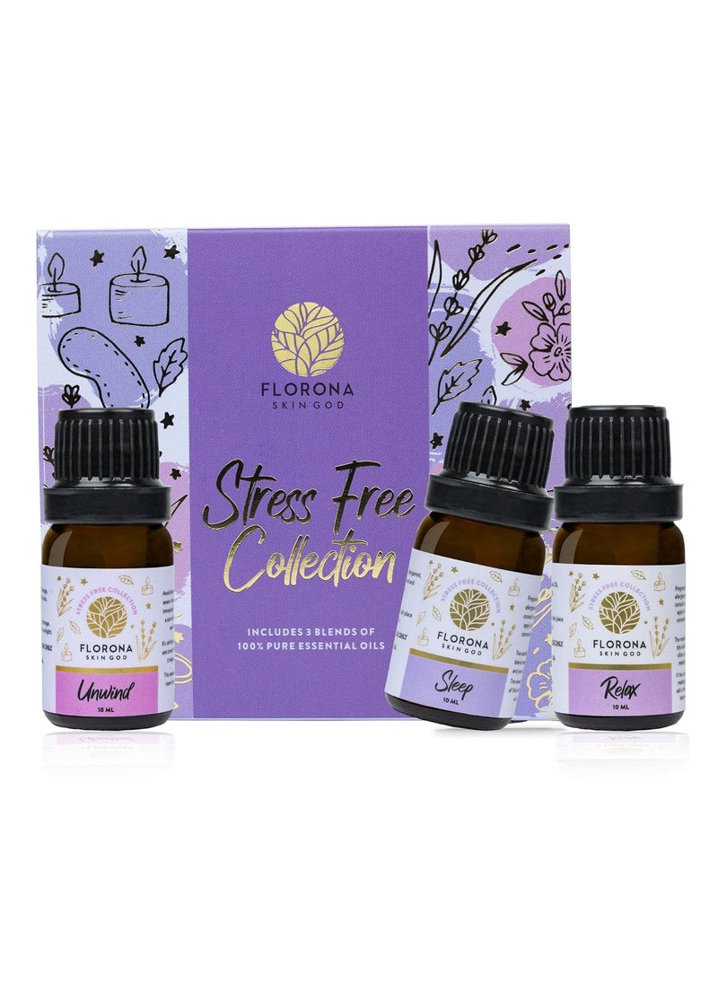 FLORONA Florona Stress Free Premium Quality Oil Gift Set of 3-1 fl oz (10 ml x 3) for Diffuser Aromatherapy - Sleep, Relax & Unwind, Essential Oil Set for Diffuser 