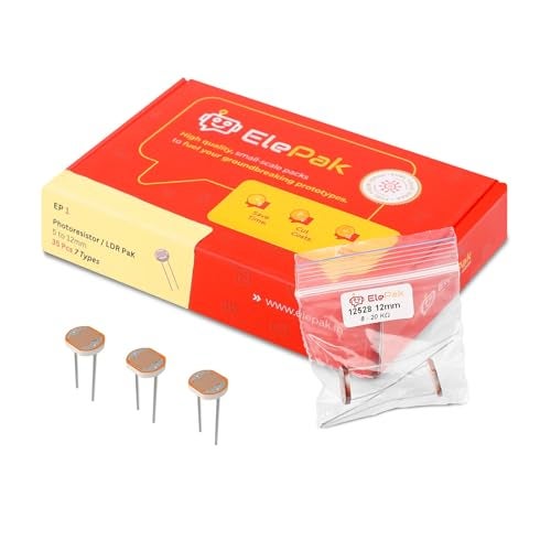 ElePak LDR Light Dependent Resistor Photoresistor Pack, 35 Pcs (5mm to 12mm) GL5506, GL5516, GL5528, GL5537, GL5539, GL7528, GL12528, 1Ω–2.2MΩ, 0.25W for DIY Project - Image 1