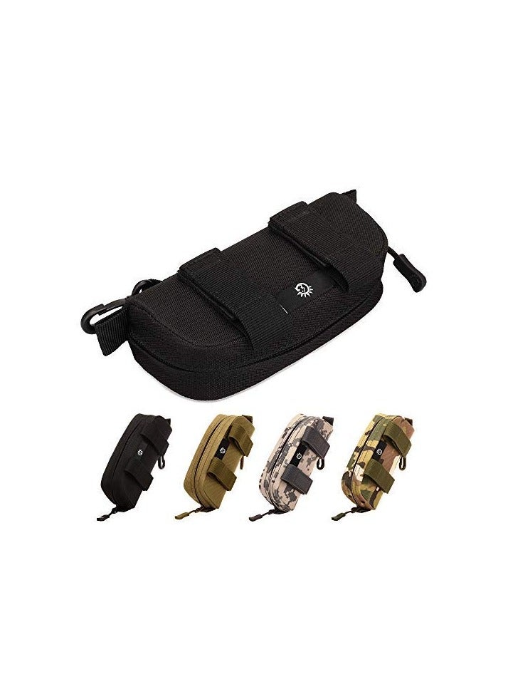 SOLARAE حافظة نظارات شمسية تكتيكية، حافظة نظارات نايلون بسحاب محمولة مع مشبك، صندوق واقي مضاد للصدمات، حقيبة نظارات للرجال بحزام نايلون، حقيبة يد خارجية مع مشبك (أسود) - Image 1