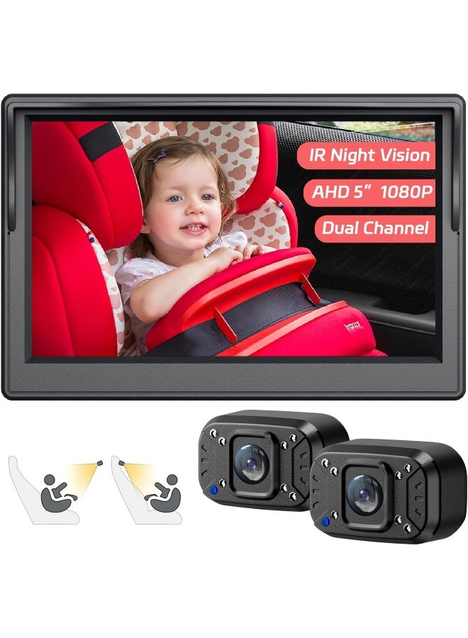إيتومورو Baby Car Camera, Dual Channel 5 inch Display with 2 IR Night Vision Camera - Image 1