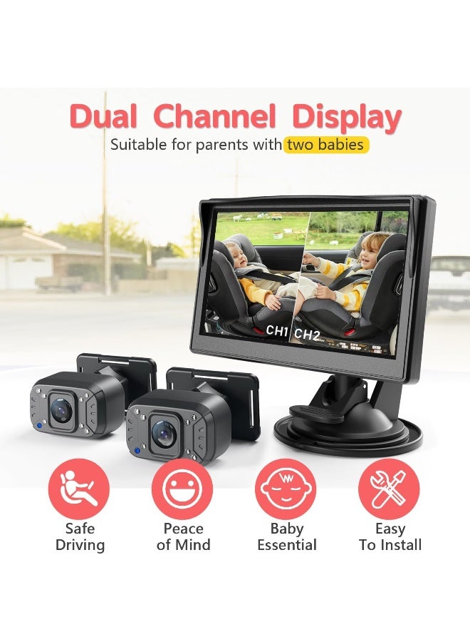 إيتومورو Baby Car Camera, Dual Channel 5 inch Display with 2 IR Night Vision Camera - Image 2
