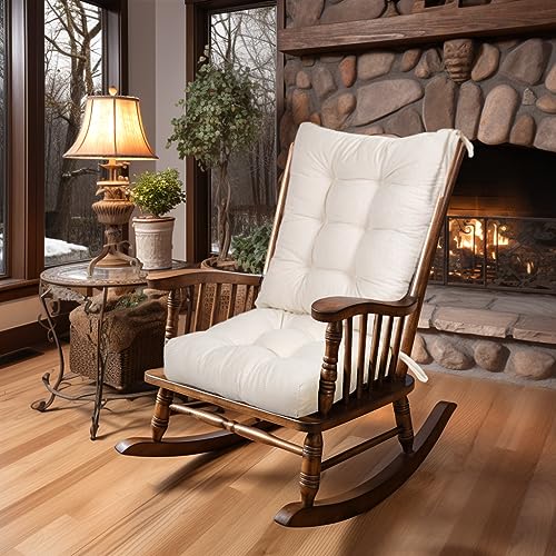 Lokex Rocking Chair Cushion OnlyTufted NonSlip Comfortable Rocking Chair Cushions Indoor with TiesStriped Rocking Chair Pads White 28x1818x18 - Image 1