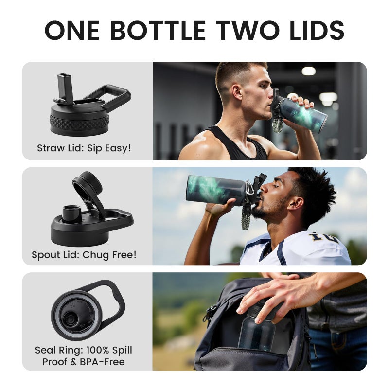 Raymylo 32Oz Insulated Water Bottle  Triple Wall Vacuum Stainless Steel Water Bottles - Keeps Cold 48H  Reusable Metal Water Flask Jug For Gym  Sports  Camping  Hiking Travel  Aurora-Green - Image 5