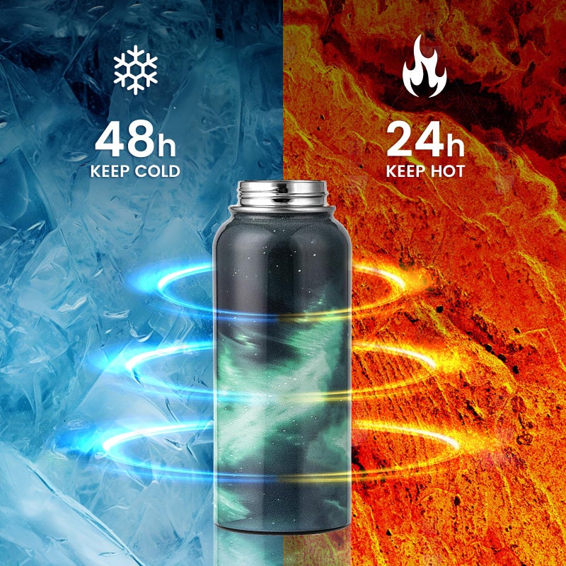 Raymylo 32Oz Insulated Water Bottle  Triple Wall Vacuum Stainless Steel Water Bottles - Keeps Cold 48H  Reusable Metal Water Flask Jug For Gym  Sports  Camping  Hiking Travel  Aurora-Green - Image 3