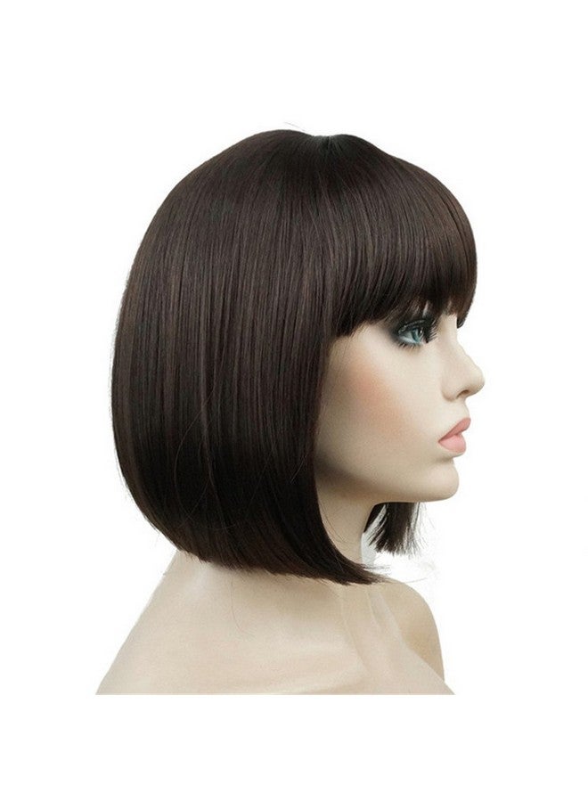 Aimole Short Straight Bob Wig Cute Flat Bangs Synthetic Full Women Wigs(6Chestnut Brown) - Image 3