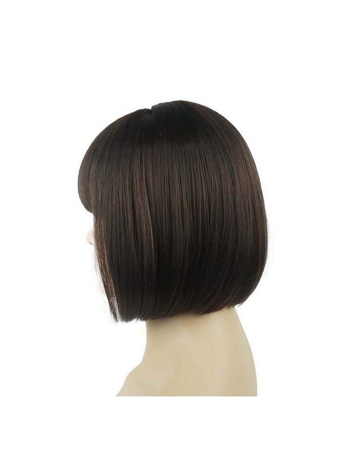 Aimole Short Straight Bob Wig Cute Flat Bangs Synthetic Full Women Wigs(6Chestnut Brown) - Image 4