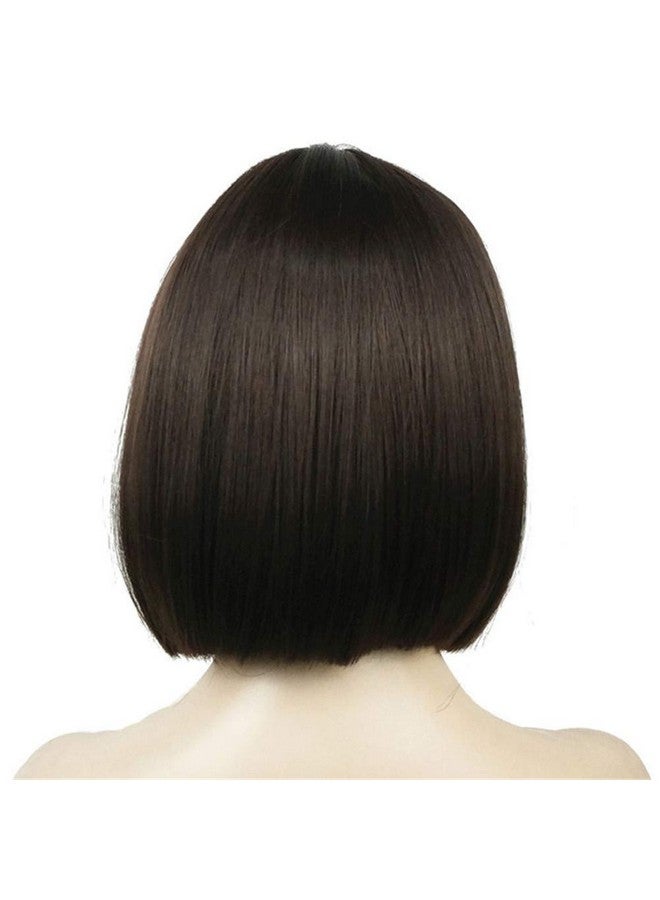 Aimole Short Straight Bob Wig Cute Flat Bangs Synthetic Full Women Wigs(6Chestnut Brown) - Image 5