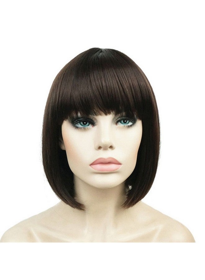 Aimole Short Straight Bob Wig Cute Flat Bangs Synthetic Full Women Wigs(6Chestnut Brown) - Image 2