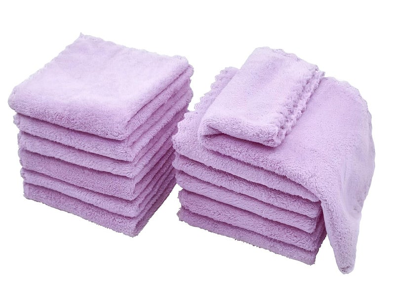 Kyapoo Baby Washcloths 12 Pack 12x12 Inches Microfiber Coral Fleece Extra Absorbent and Soft for Newborns, Infants and Toddlers-Purple - Image 1