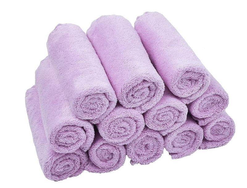 Kyapoo Baby Washcloths 12 Pack 12x12 Inches Microfiber Coral Fleece Extra Absorbent and Soft for Newborns, Infants and Toddlers-Purple - Image 5