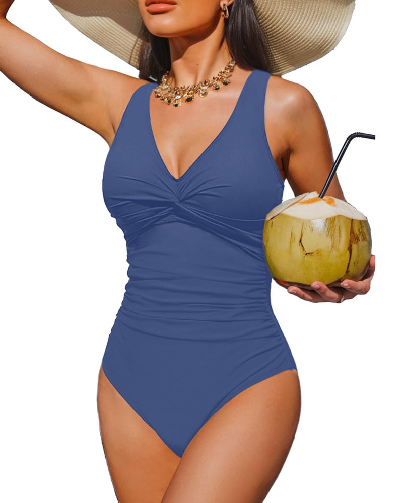 Holipick Blue Women Tummy Control One Piece Swimsuit - Push Up Bathing Suit Full Coverage Slimming Swimwear M - Image 1
