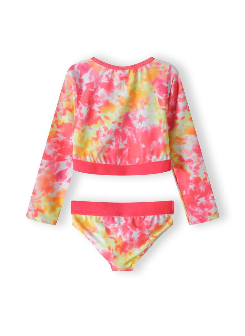 MINOTI Girls' 2-Piece Long Sleeve Tie-Dye Swimsuit – Rash Guard Top & Briefs - Image 2