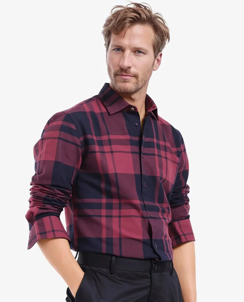 Rare Rabbit Rare Rabbit Men Planos Maroon Cotton Fabric Full Sleeve Regular Fit Checks Shirt
