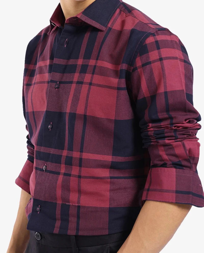 Rare Rabbit Rare Rabbit Men Planos Maroon Cotton Fabric Full Sleeve Regular Fit Checks Shirt